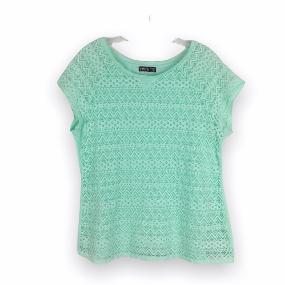 Truce Size XL Extra Large Lace‎ Overlay Pastel Light Mint Green Tee T-Shirt Top